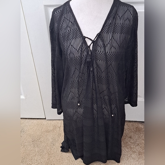 Black Lace Porto Cruz Swim Suit Cover Up - Picture 1 of 12